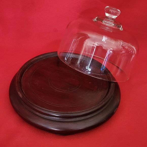 Glass Dome and Wooden Cheese Platter Butter Dish - Picture 4 of 11